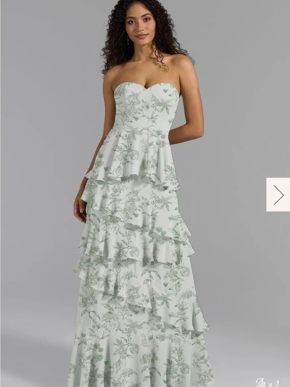 BRAND NEW- Strapless Tiered Floral Midi Dress in Light Green